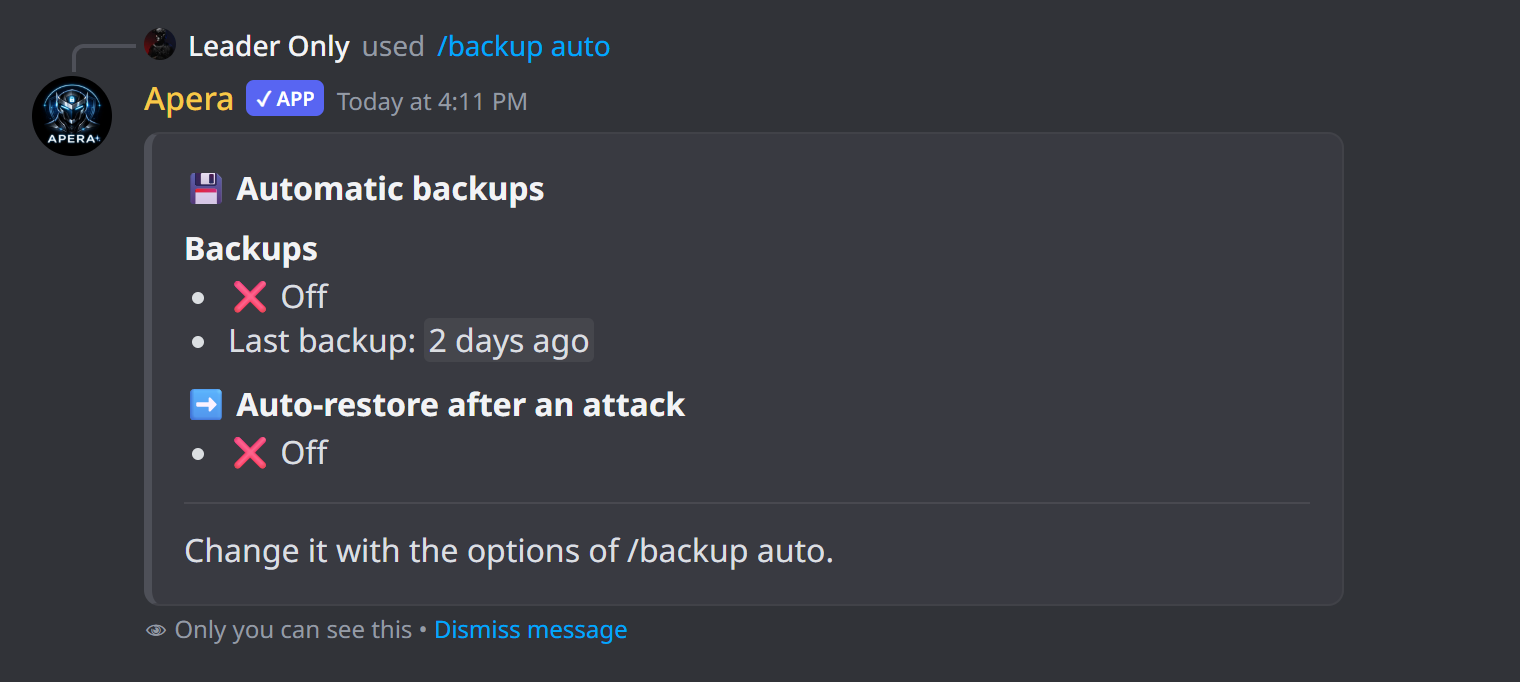 /backup auto shows the schedule and auto-restore