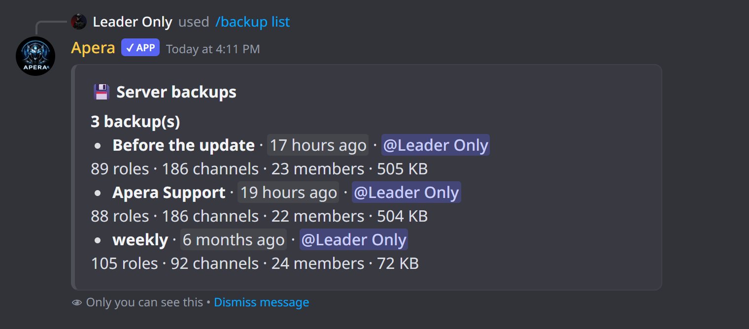 /backup list ile yedeklerin