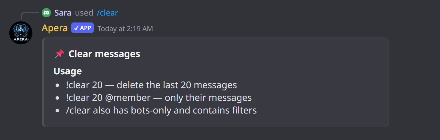 What /clear looks like in Discord