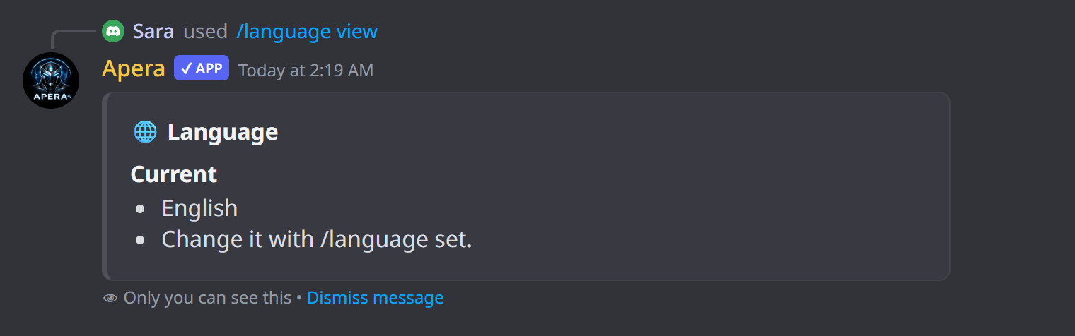 What /language looks like in Discord