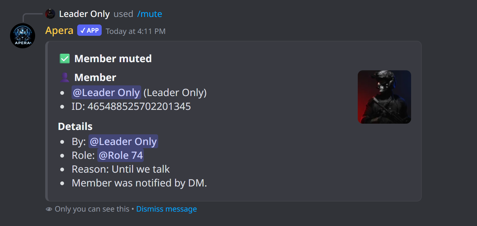 /mute ne yanıt verir