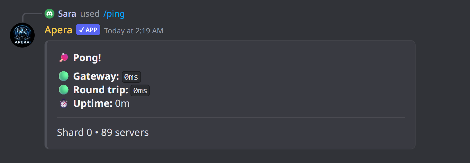 What /ping looks like in Discord