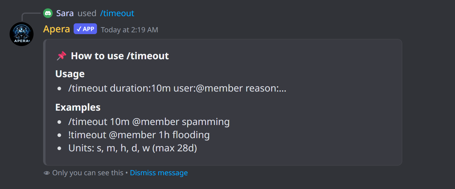 What /timeout looks like in Discord