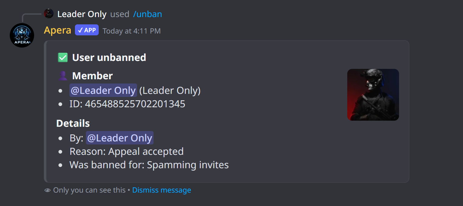 /unban ne yanıt verir