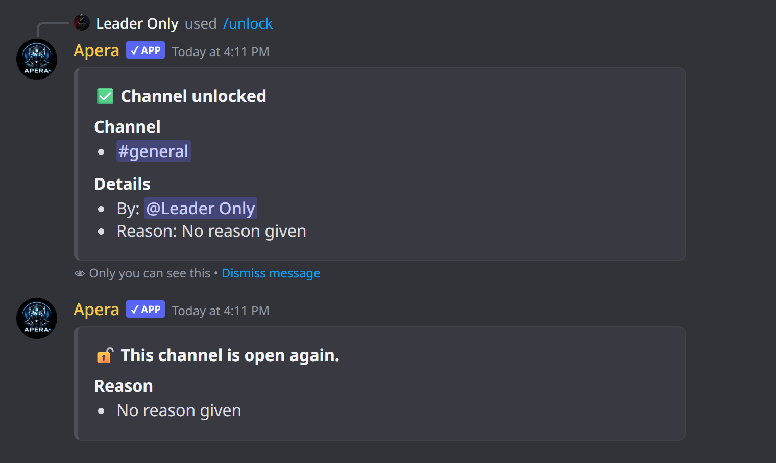 /unlock ne yanıt verir