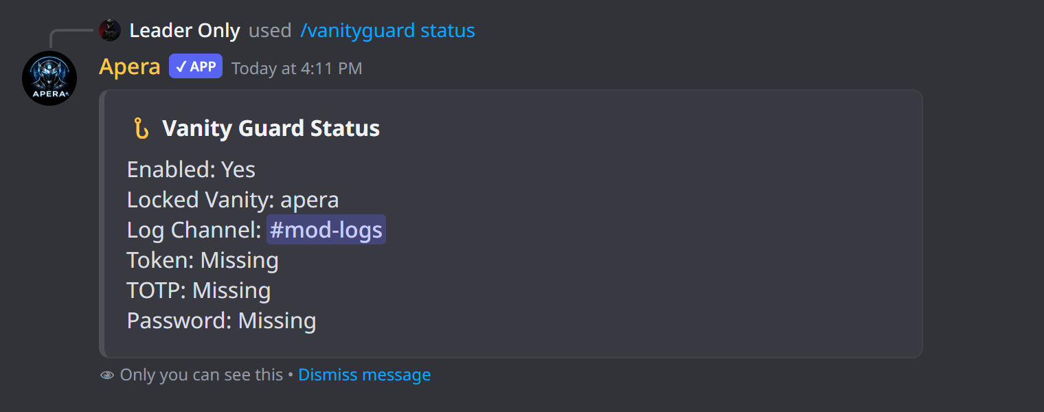 /vanityguard status