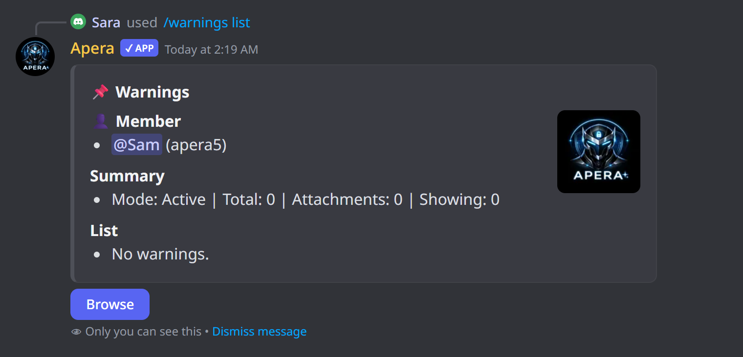 What /warnings looks like in Discord