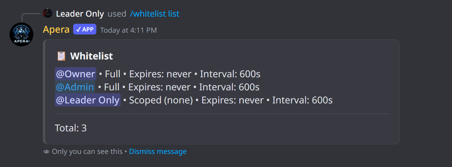 Discord'da /whitelist list