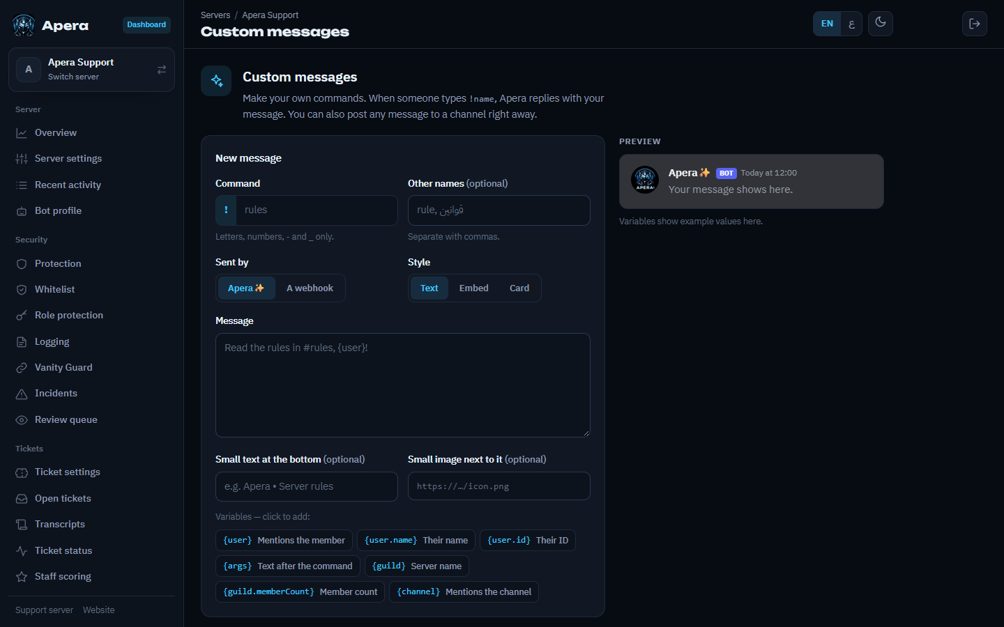 Building a custom message with its preview