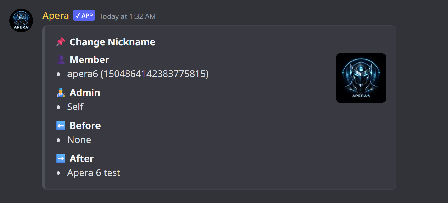 A log card showing who made the change