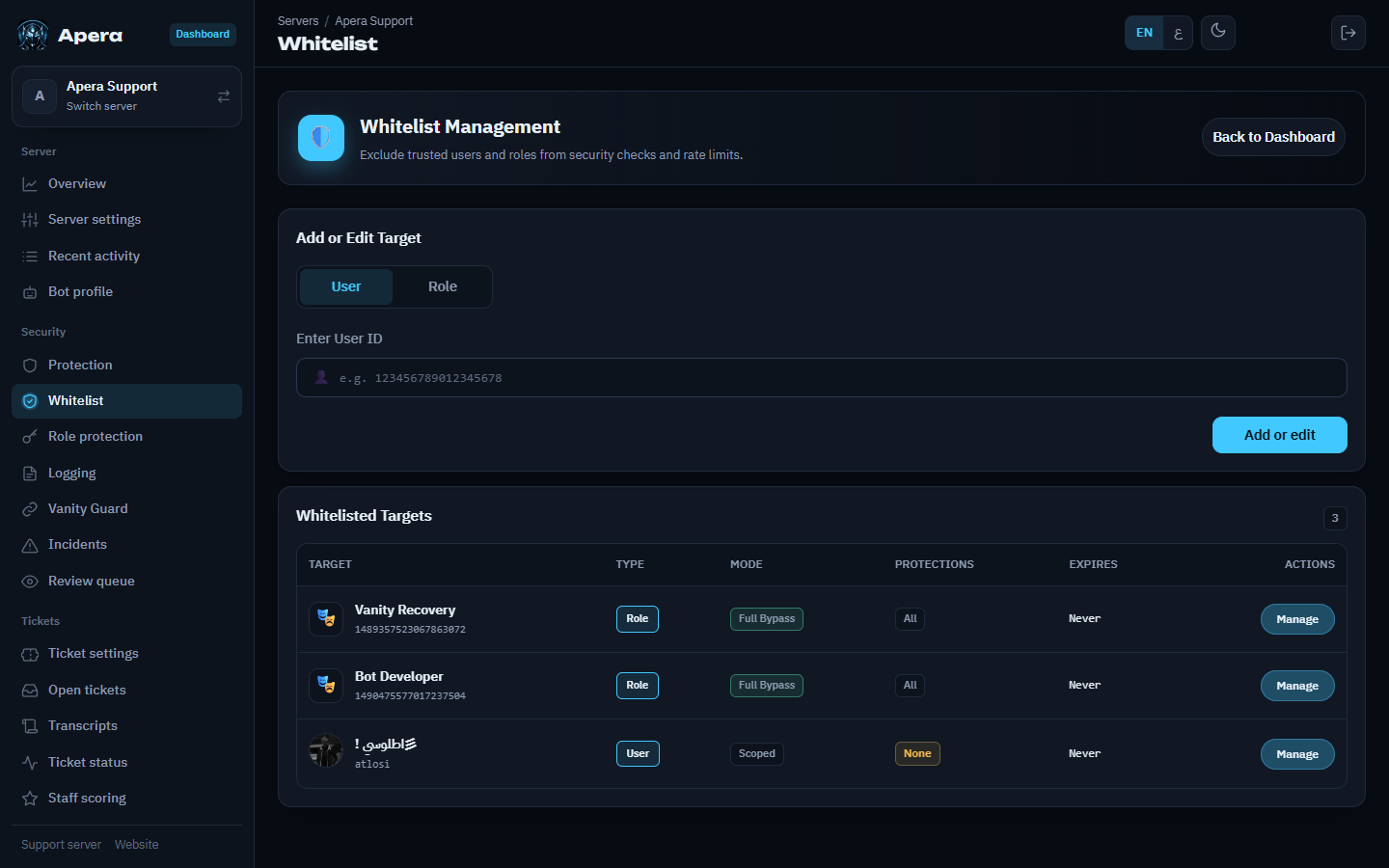 The Whitelist page